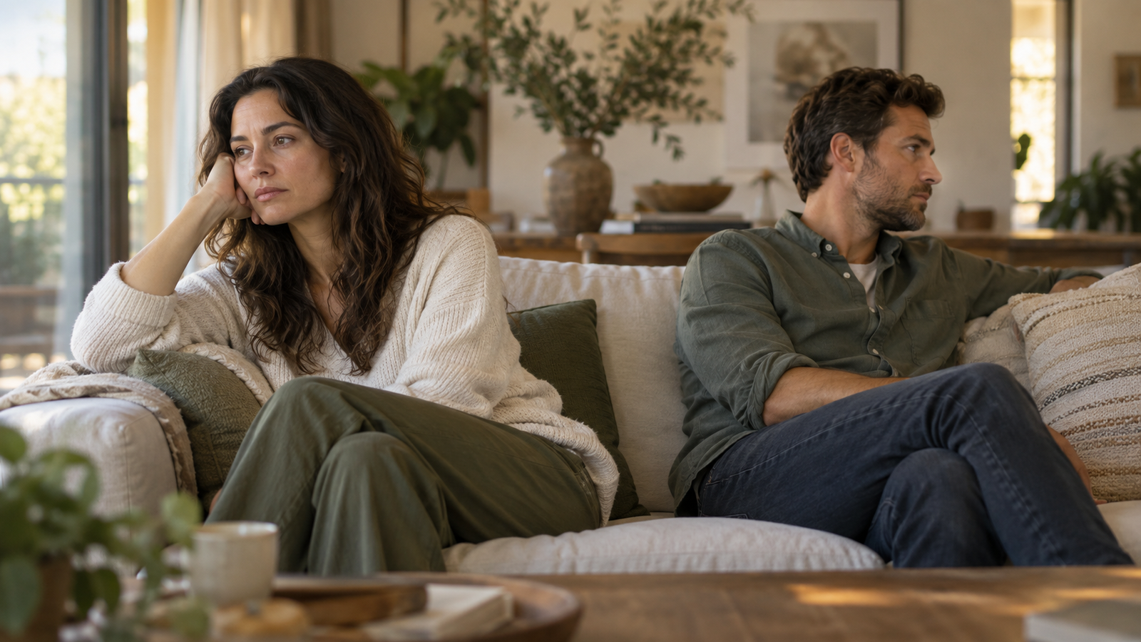 A couple sitting apart after another unresolved conversation