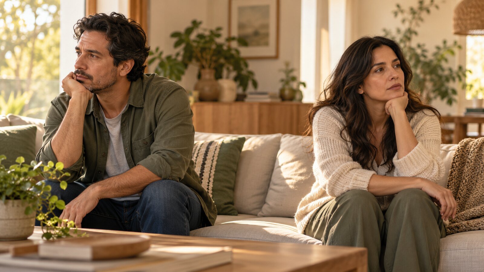 A couple reflecting separately on whether to continue their relationship